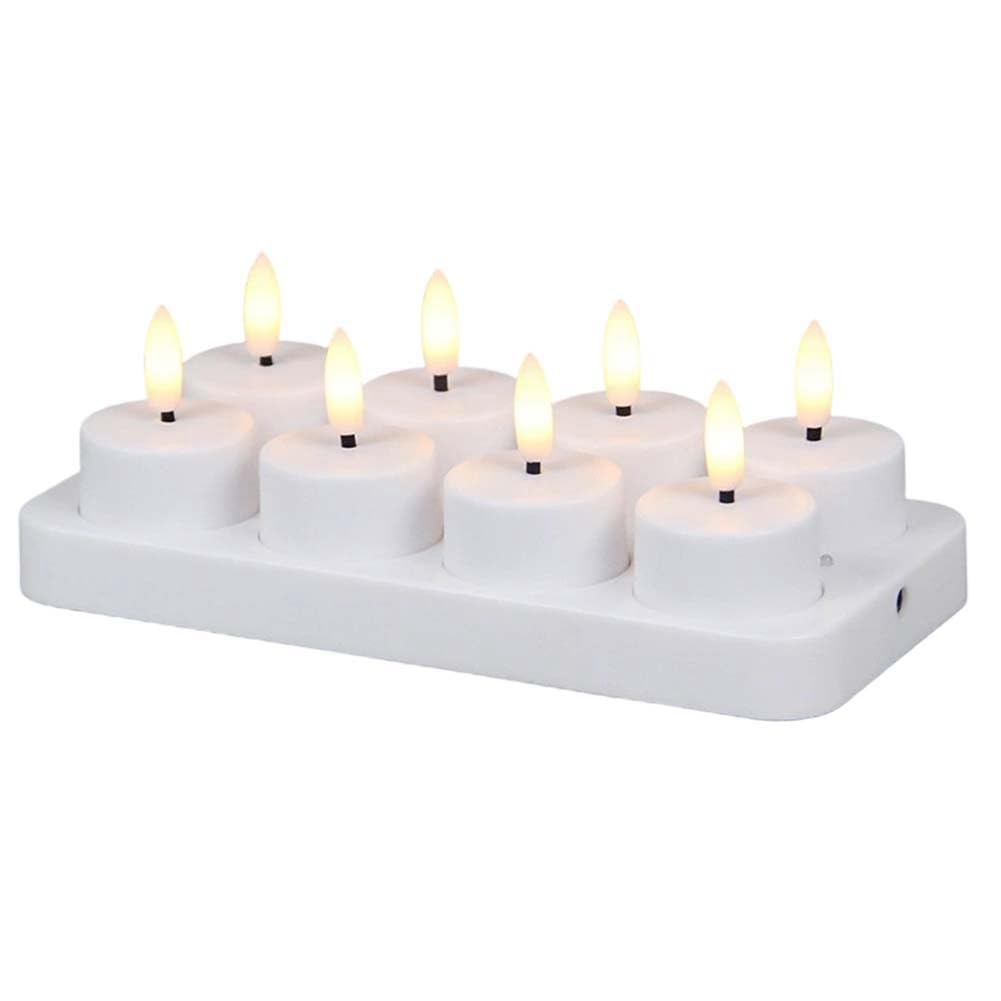 UDSKNV[KSL Pack of 8 Rechargeable Flameless Tea Candles with Charging Base and Timer LED Light for Ambient Lighting
