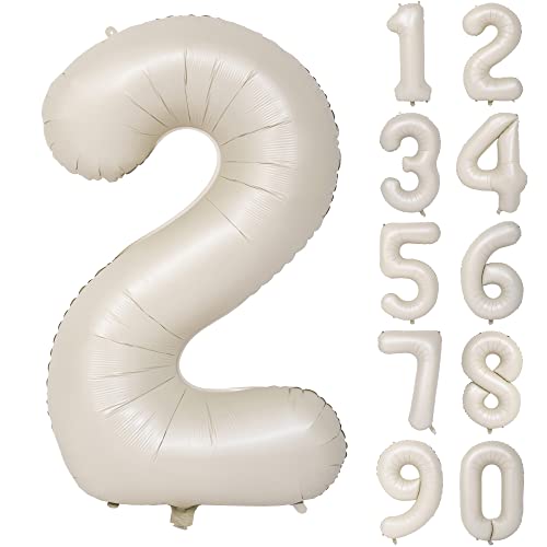 Image of 40 In Large Big Number Balloons 2 Creamy White Helium Foil Mylar Balloon