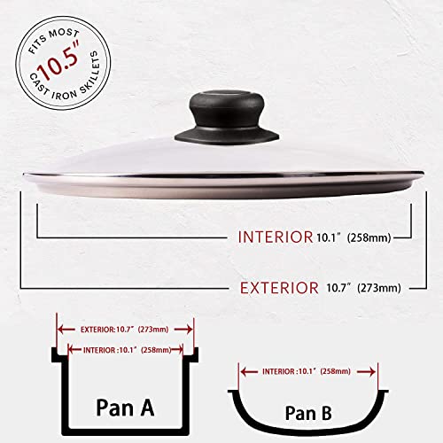 10.5 Inch Glass Lid For Frying Pan, Fry Pan Lid, Skillet Lid, Pan Lid With Handle, Compatible With 10.1-10.7 Inch Lodge - Fully Assembled Tempered Replacement Cover, 10.5"/26Cm, Clear #TOP1