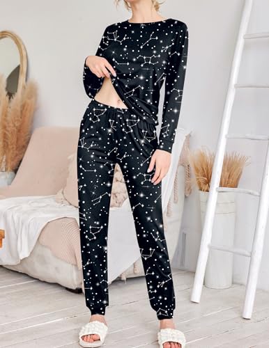 Image of Ekouaer 2 Pack Pajama Sets for Women,Long Sleeve Top Jogger Pant Loungewear | Winter Pyjama,Round Neck Sleepwear,Side Pocket Warm Pjs,4 Pieces Cozy Lounge Set,Elastic Waistband,Ankle Cuffs,Christmas Gift