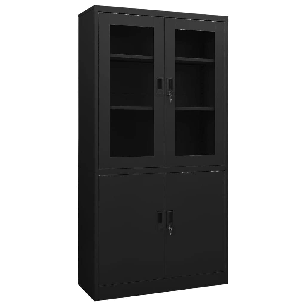 Armadio da ufficio, autoportante, in metallo, per aziende, ufficio, scuola, nero, 90 x 40 x 180 cm, in acciaio (facile da montare)