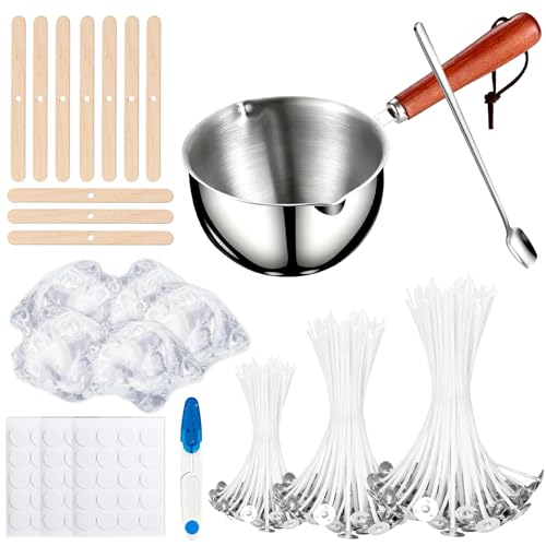 ePicsoa Gel Kerze Making Kit mit Wachsschmelztopf 5 Premium Clear Jelly Wachs 100 Dochte & Aufkleber 10 Dochthalter Rührlöffel & Schere für Duftende Kerzen Home Decor Craft Projekte