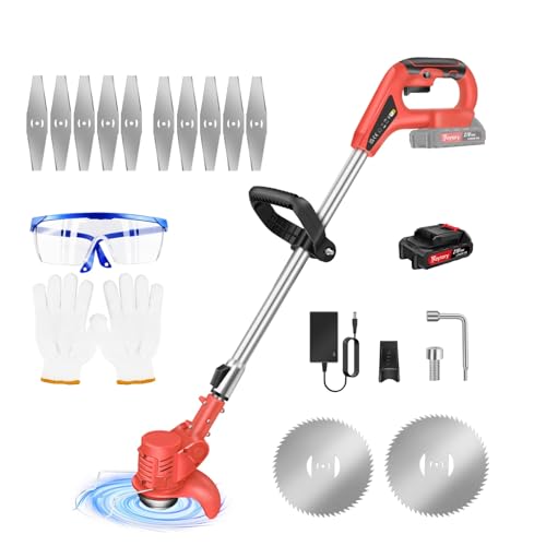 Decespugliatore e Tagliabordi,Tagliaerba Elettrico,Decespugliatore Elettrico Leggero per terreni agricoli da giardino,Con 1 batteria/Rosso