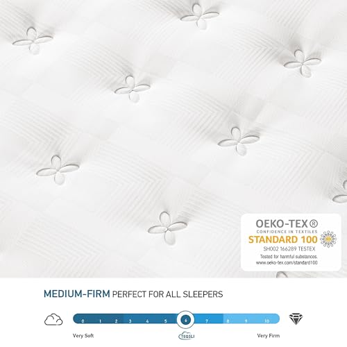 TeQsli 5FT King Mattress 10 Inch Gel Memory Foam Pocket Spring Hybrid Mattress, Medium Firm Orthopedic King Mattresses Back Pain Relief - Edge Support & OEKO-TEX Certified 150x200x25cm