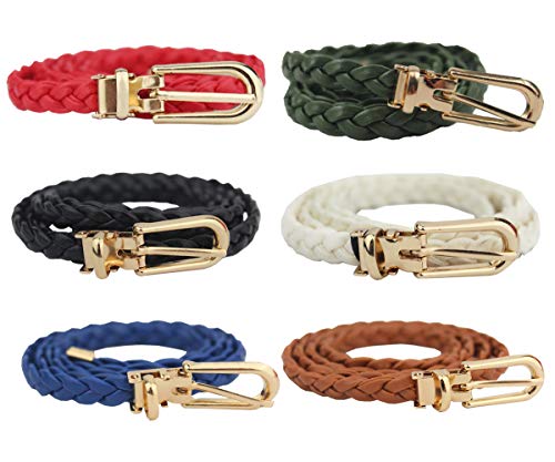 OuLi Store® Lot de 6PCS Ceinture Femme Fine Tisser avec Boucle pour Robe Jeans Petite Couleurs de bonbons Fine Ceinture en Cuir 96CM - Multicolore Cover