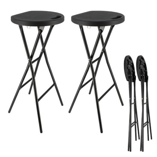 Oxeo Tabourets Haut Pliant X2 - Hauteur 80cm - Tabouret de Bar Pliant - Tabouret Mange Debout - Siège résine Structure Acier