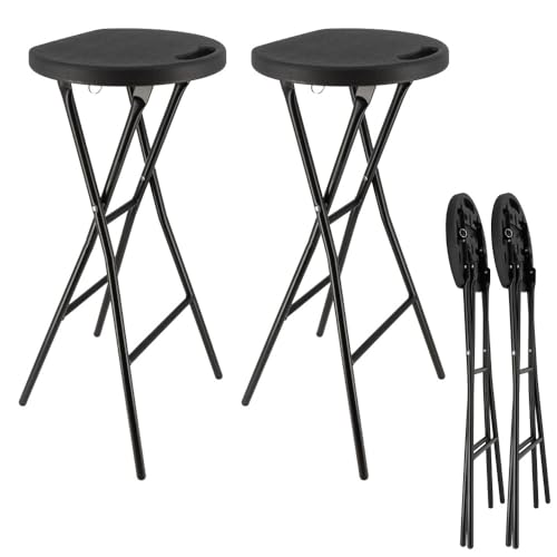 Oxeo Tabourets Haut Pliant X2 - Hauteur 80cm - Tabouret de Bar Pliant - Tabouret Mange Debout - Siège résine Structure Acier (Noir)