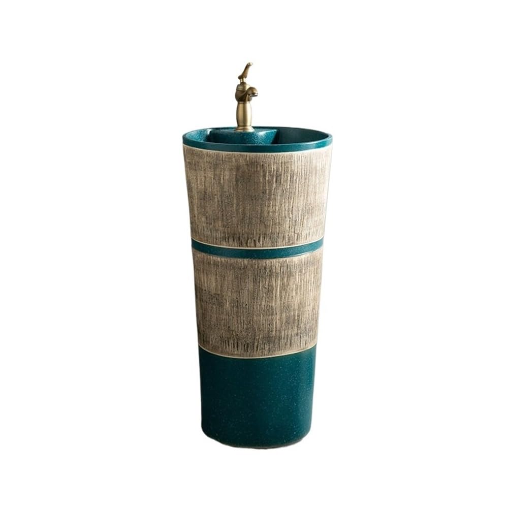Free-Standing Freestanding Wash Basin with Faucet and Drain Kit Bathroom Ceramic Pedestal Sink Lavatory Column