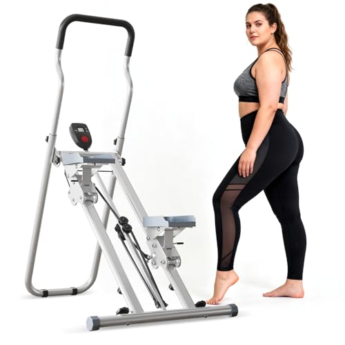 Vertical Climber Stair Stepper for Home Compact Folding Stair Climbing Cardio Exercise Equipment with Non-Slip Pedals Adjustable Height Step Range 300LBS Capacity for Full Body Workout