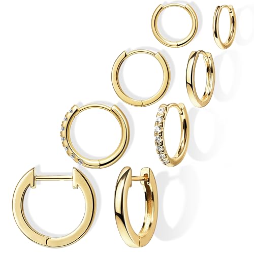 Gold Hoop Earrings for Women Trendy Small Huggie Cartilage Earring Stacks for Sensitive Ears Hypoallergenic Helix Conch Rook Tragus Gold Earring Sets for Multiple Piercing Clip On Christmas Jewelry Gifts for Her