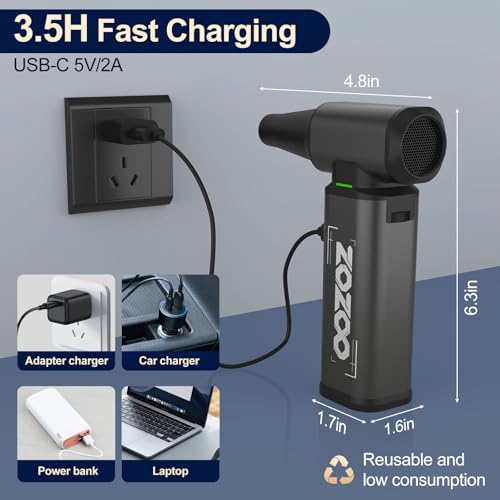 Image of Compressed Air Duster, 180000RPM Powerful Cordless Electric Air Duster with Brushless Motor and LED Light, Rechargeable Stepless Speed Regulation Dust Blower for PC, Keyboard, House, Car and Outdoor