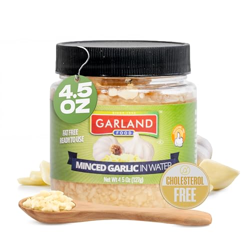 Garland Food Minced Garlic in Water 4.5 oz – Made in the USA - Minced Garlic in Jar for Fresh Flavor, Time-Saving Prep, and Versatile Uses in Every Dish