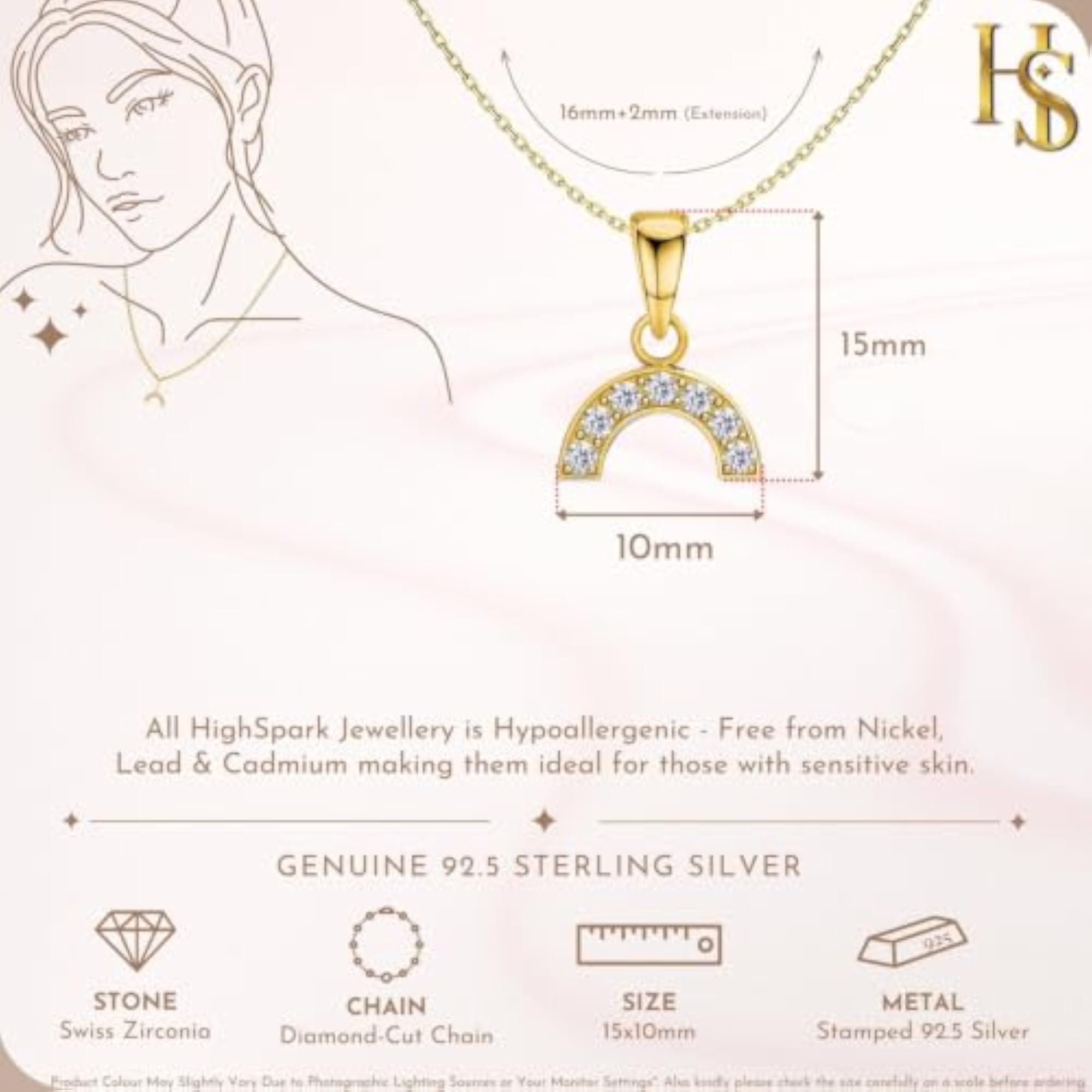 925 Silver Rainbow Pendant Necklace
