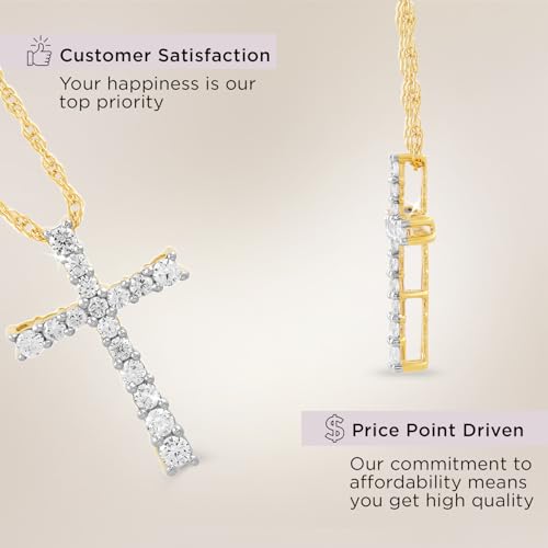 Jewelili 10K Yellow Gold Cross Pendant Necklace for Women | 1/2 CTTW Natural White Round Diamonds | 18" Rope Chain | Luxury Jewelry with Gift Box | Timeless Fashion Jewelry Gift for Her 5