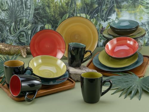 CreaTable, 20210, Serie SAMOA, 16-teiliges Geschirrset für 4 Personen, Kombiservice aus Steinzeug, spülmaschinen- und mikrowellengeeignet, Qualitätsproduktion