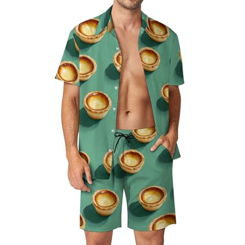 Camisa con botones y pantalones cortos Egg Tart conjunto de 2 piezas contra el calor