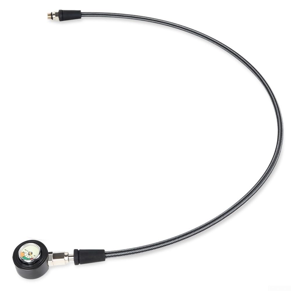 Manometro per immersioni subacquee con tubo in fibra di carbonio, luminoso, rotazione a 360 gradi, filettatura 7/16-20UNF per serbatoio subacqueo (65 cm)
