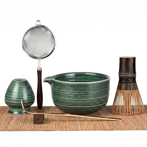 7-Piece Matcha Set with Handmade Bowl and 100-Prong Purple Chasen