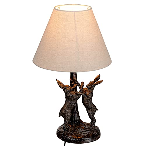 Bunny Rabbit Table Lamp with Linen Empire Shade Brown and Natural