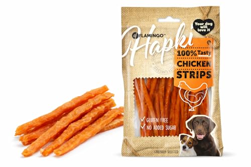 friandises pour Chien - Flamingo Hapki Strips au Poulet - 85 g - sans Gluten - sans sucres ajoutés