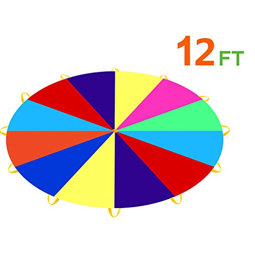 Pantrasamia Kids Play Parachute 12 Foot for Kids with 12 Handles, Multicolored Parachute
