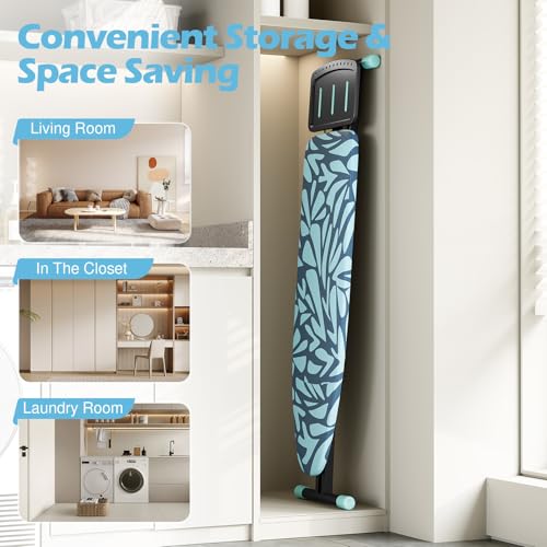 APEXCHASER Ironing Board Full Size, Iron Board and Ironing Board Set Height Adjustable, Foldable Ironing Boards Standard Size, Iron Table Stand with Anti-Skid Legs and Iron Rest, 13\" x 43\" Blue