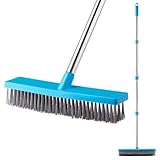 YUJOIBAN Deck Scrub Brush with Long Handle, 60' Stainless Steel Wire Floor Scrubber Brush, Moss Remover Stiff Bristle Cleaning Brush for Rough Surface, Outdoor Deck, Patio, Concrete Floor