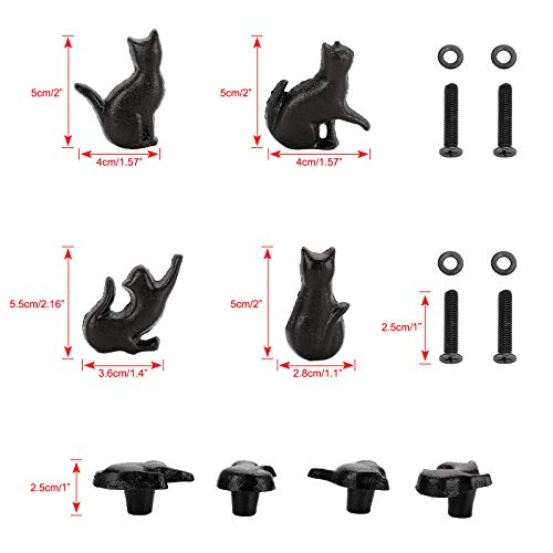 Juxyes Set Of 4 Vintage Cat Drawer Handle Pull Knobs, Antique Cast Iron Cat Shape Drawer Knobs Retro Decorative Cabinet Handle Knobs For Dresser Drawer Cupboard Cabinet #TOP1