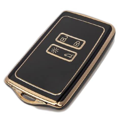 Image of TPU Car Key Cover Black & Golden Compatible for Renault Kiger, Triber (Renault & Nissan, 4 Button Push Smart Key)