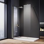 ELEGANT Gold 1200mm Wet Room Shower Screen Panel 8mm Easy Clean Glass Walk in Shower Enclosure