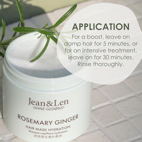 Jean & Len Rosemary & Ginger Haarmasker, voor sterk beschadigd, droog en glanzend haar, intensieve vochtverzorging, zonder parabenen, siliconen en microplastic, 200 ml - Afbeelding 6