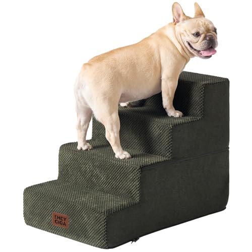 Image of EHEYCIGA Dog Stairs for Bed 18 inch H, 4-Step Dog Steps for High Bed, Pet Steps for Small Dogs and Cats, Non-Slip Balanced Pet Ramp Indoor, Military Green