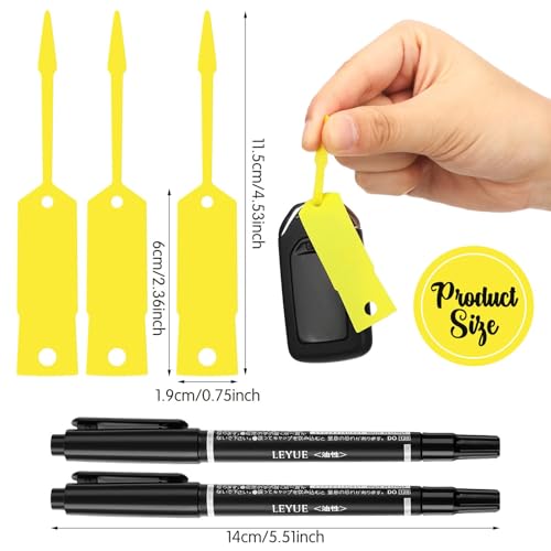 Woanger 2000 Pieces Self Locking Arrow Key Tags Car Key Labels Self Lock Identifierscar Parts Tags with 5 Pcs Black Pens for Office Automotive Shop Supplies(4 1/2 x 3/4 Inch,Yellow)