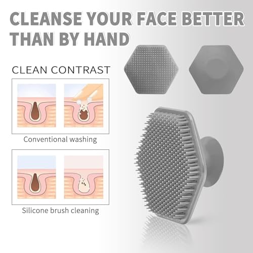 Image of VWMYQ Face Scrubber, Silicone Face Scrubber for Men, Gentle Exfoliator Pad & Massager, Facial Cleansing /Wash Brush - Removes Dead & Dry Skin (Light Grey, Hexagon)