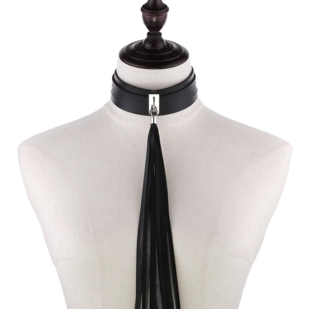 Gargantilla de piel punk con borlas largas para mujer, collar de piel gótico, gargantilla punk pu, gargantilla gótica, joyería de cosplay