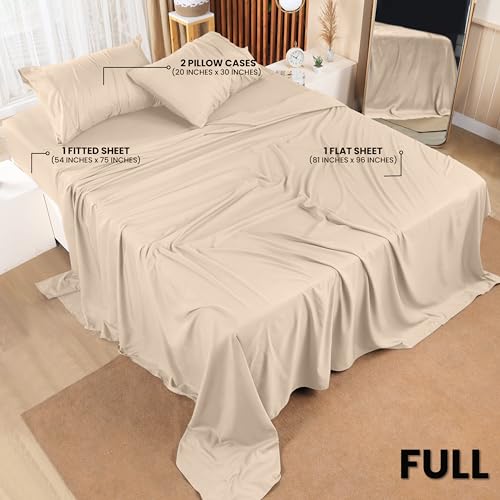 Image of Utopia Bedding Full Sheet Set - 4 Piece Bed Sheets for Full Size Bed, Soft and Breathable Microfiber, Includes 1 Fitted Sheet, 1 Flat Sheet and 2 Pillowcases (Beige) (Pack of 2)
