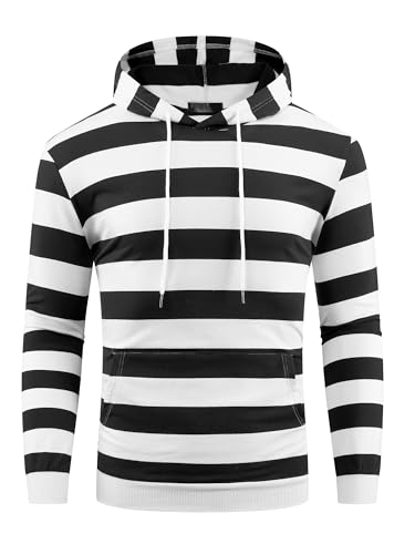 Lars Amadeus Striped Sweatshirt for Men's Long Sleeves Drawstring Pullover Hooded Sweatshirts Hoodie