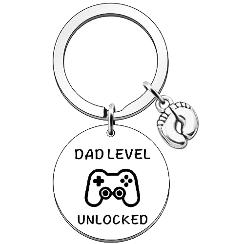 SDOFY Schlüsselanhänger zum 1. Vatertag, Aufschrift "Dad to Be", freigeschalteter Schlüsselanhänger mit Baby-Fußabdruck, silber, Einheitsgröße