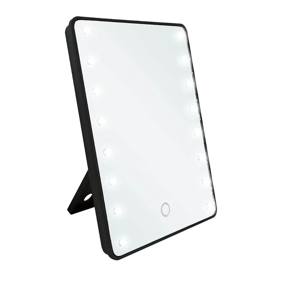 raxter Lighted Makeup Mirror with 16 LED Lights Touch Screen Magnifying Tabletop Vanity Mirror Portable Light Up Cosmetic Dressing Table Mirror Adjustable Shaving Mirror for Travel (Black)