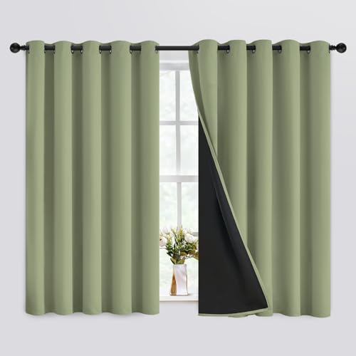 Image of SimpleHome Sage 100% Blackout Curtains Room Darkening Living Room 63 Inch