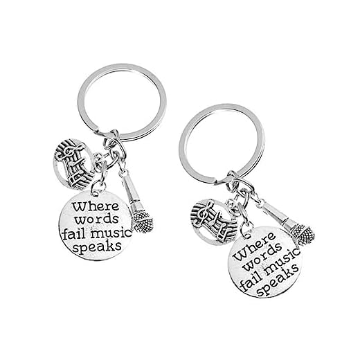 CALLARON 2 Peças Pingente De Música Música Fala Chaveiro Adulto Com Todos Os Tamanhos Chaveiro Musical Citação Inspiradora Chaveiro Microfone Charme Pingente Gravado Vintage Amizade Liga