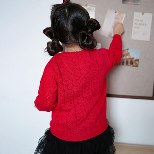 Toddler Girls Cut Out Knitted Cardigan Long Sleeve Jacket with Lace Neckline Girls Jumper Spring Sweater3
