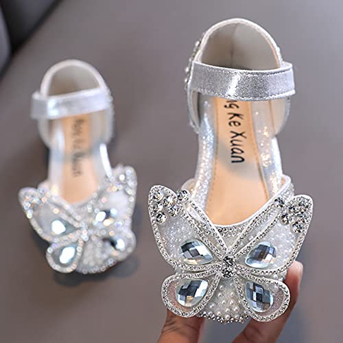 Girls Wedding Sandals Fashion Spring And Summer Girls Sandals Pearl Rhinestone Mesh Dress Dance Show Princess Shoes (Silver #1, 7 Toddler)3