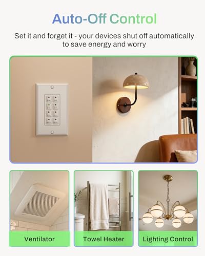 Image of BN-LINK Countdown Bathroom Fan Timer Switch for Exhaust Fan Lights Heaters | 5-10-20-30-45-60mins Preset Push Button, Auto Shut Off, 15A, 1 /2HP, Neutral Required, Wall Plate Included, White, ETL Listed