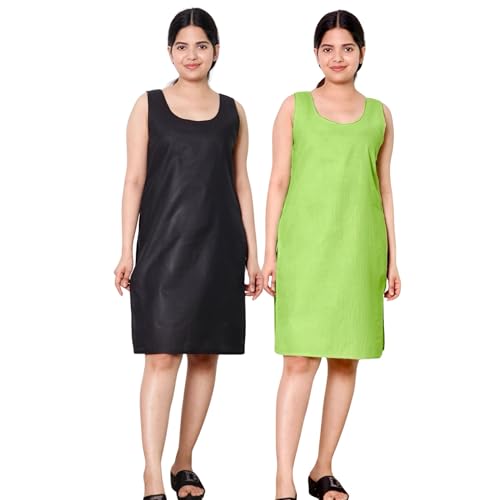 Image of KASANI Women's Camisole Cotton Long Knee-Length Sameej /Slip /Inner, Sleeveless, Pack of 2