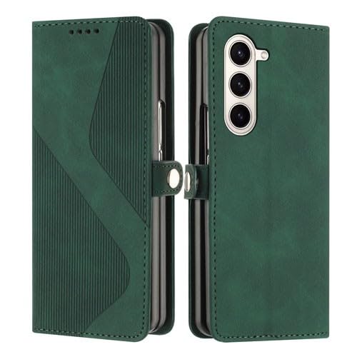 Étui pour Samsung Galaxy Z Fold 4 vert en cuir véritable avec fermeture magnétique intégrée