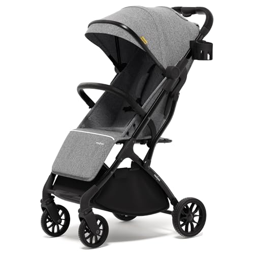 Image of newyoo GlideTow TR18M Compact Travel Stroller, Baby Stroller with Retractable Handle, Cup Holder, One-Hand Quick Fold, Near Flat Recline Seat, Light Gray
