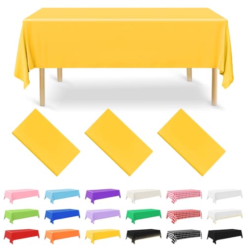NACHLYNN 3 Pack Disposable Plastic Tablecloths 137 x 274 cm Yellow Rectangle Table Cover for Holiday Party Engagement Weddings Baptism Birthday Decoration