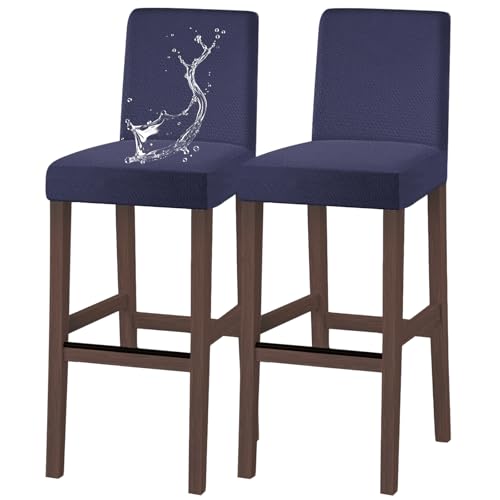 Image of Bar Stool Covers Counter Chair Slipcovers Set of 2,Navy | Stretch Barstool Seat Covers,Washable Removable Pub Tall Stool Slipcover,Bar Chair Cover for Kitchen Dining Room Cafe