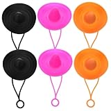 IWOWHERO 6個シリコン製ストローカバー カウボーイハット型 吸管用防塵キャップ 飲み物漏れ防止 軽量密封アウトドア用 飾り付き再利用可能ス